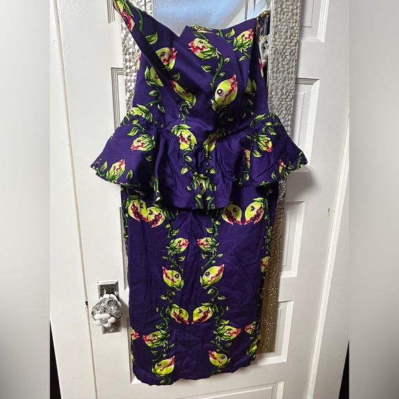 Deadly Dames RARE Venus Fly Trap Print peplum dress XL - Picture 2 of 3